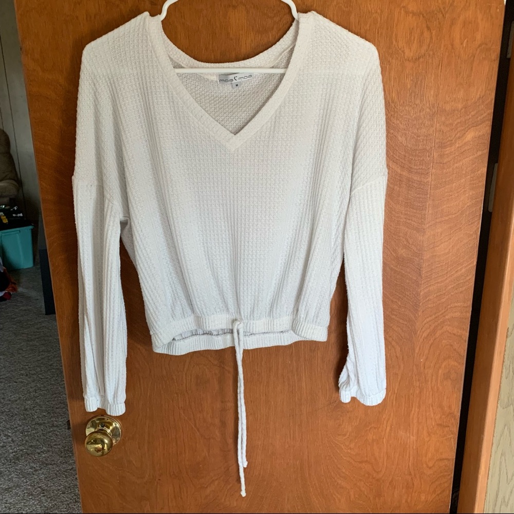 Waffle Knit Tie Waist Long Sleeve